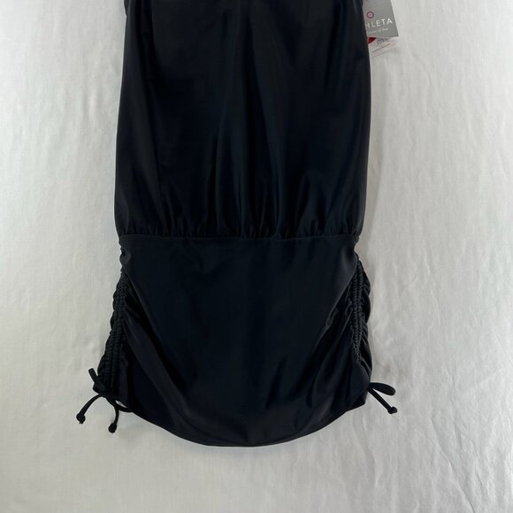 Athleta Side Scrunch Tankini Swim Top Womens 36B/C Adjustable Strap V-Neck Black - Picture 4 of 13
